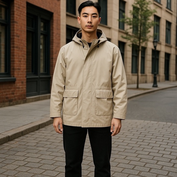 London Fog Men's Medium Regular Beige All Weather Zip Out Liner Mid Trench Coat